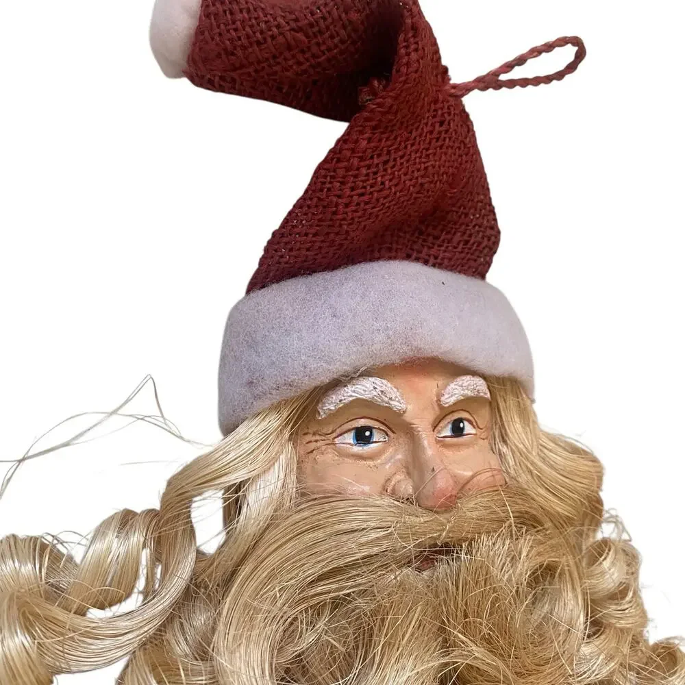 Vintage Folk Art Paper Mache Santa Head Curly Beard Door/Wall Hanging Christmas
